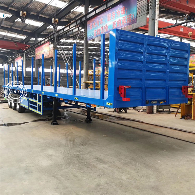 High Quality 20FT 40FT Flatbed Semi Trailer with Steel Pipes Pillars for Logging Wood Timber