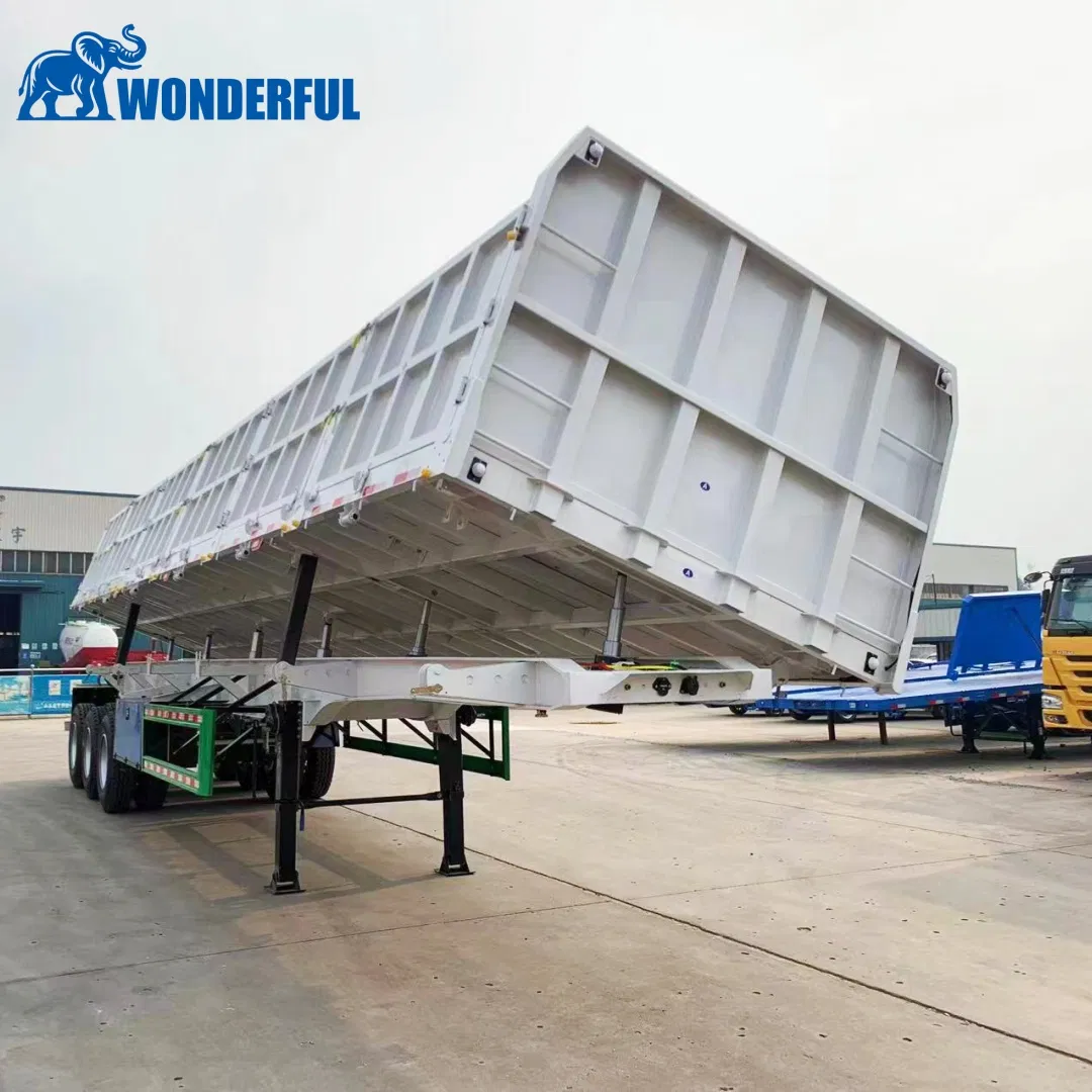 Multi Axles Dropside Double Fence Tri-Axle 34 Ton Fifth Wheel Specs Semi Remorques Pickup Operation Dump Cargo Transport Truck High Drop Side Tipper Trailer