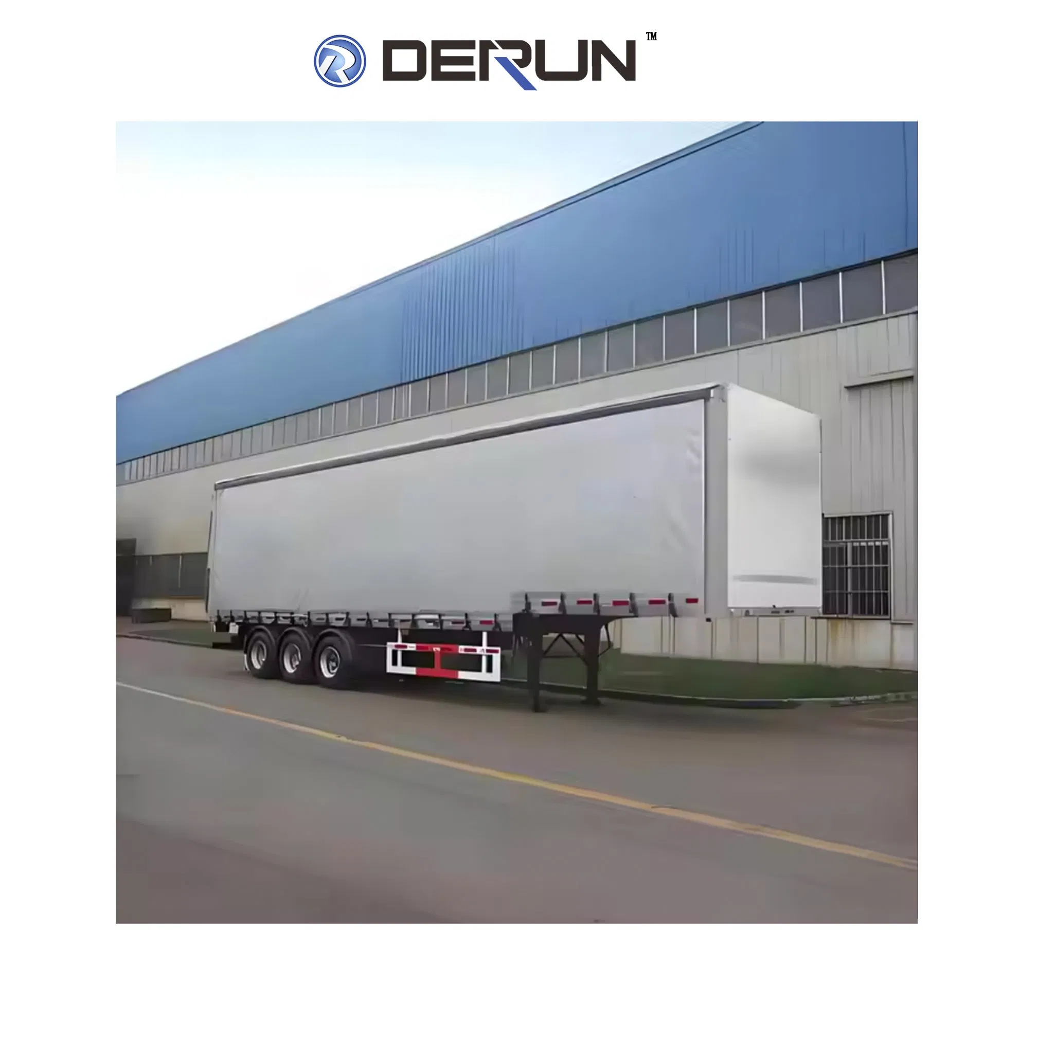 Derun 3 Axle 60 Tons Cargo Transport Trailer Dry Van Box Side Curtain Semi Trailer for Sale
