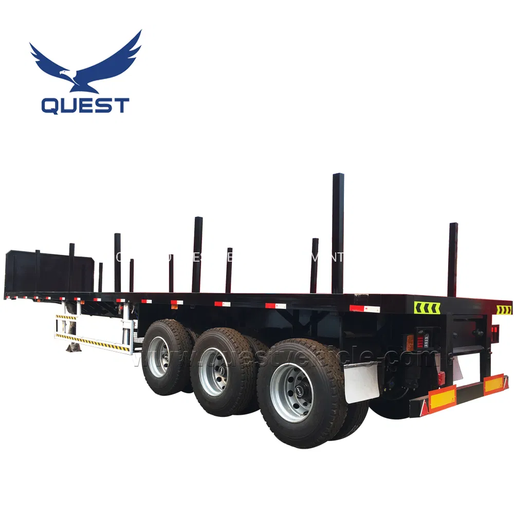 Low Price Wood/Log/Transport 3 Axles Flatbed Semi Trailer with Bolster