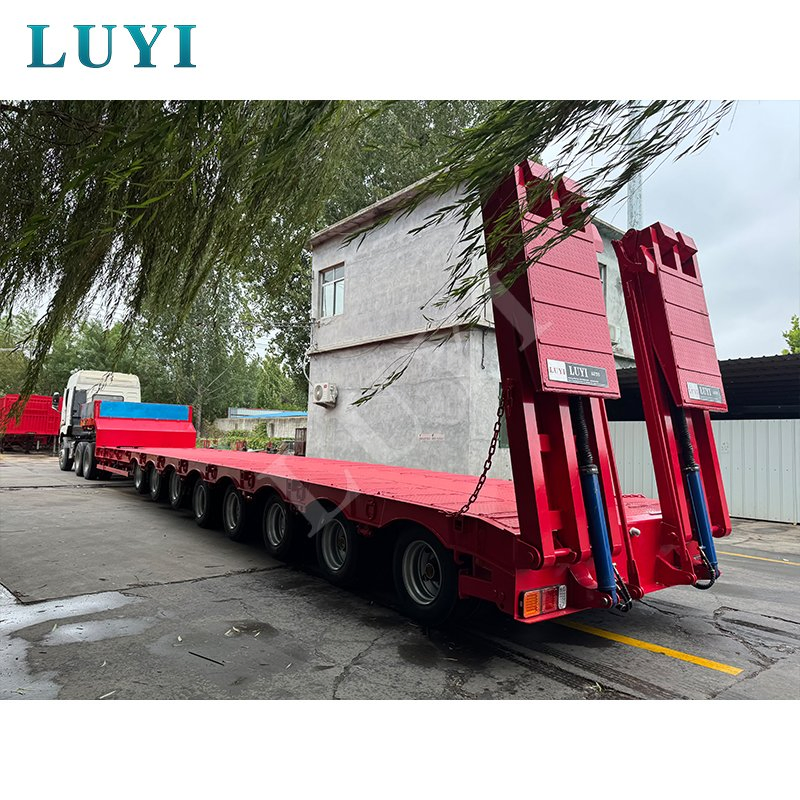 High Quality Heavy Duty 8 Axle Lowboy Semi-Trailer Lowbed Semi Trailer Transport Heavy Machine Low Bed Semi Trailer with Hydraulic Ladder
