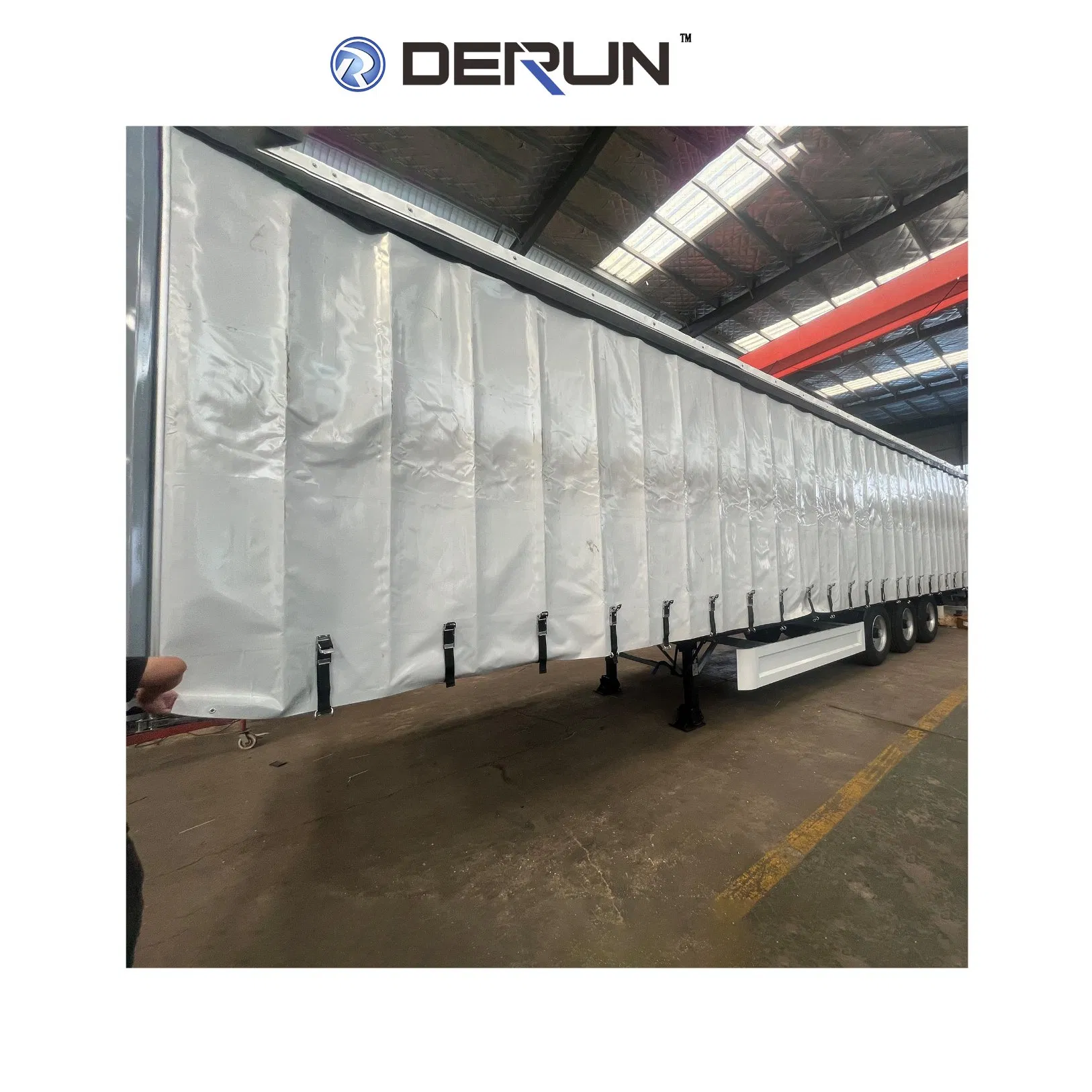 Derun 3 Axle 60 Tons Cargo Transport Trailer Dry Van Box Side Curtain Semi Trailer for Sale