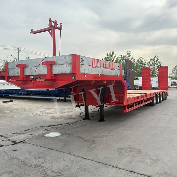 5 Axles 16 Meters Long Low Boy Flat Bed 60 Ton Trailer Lowboy Low Bed Loader Truck Trailer Extendable Detachable Gooseneck Low Bed Tractor Semi Trailer