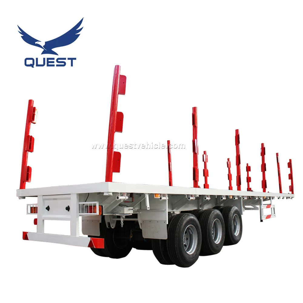 Low Price Wood/Log/Transport 3 Axles Flatbed Semi Trailer with Bolster