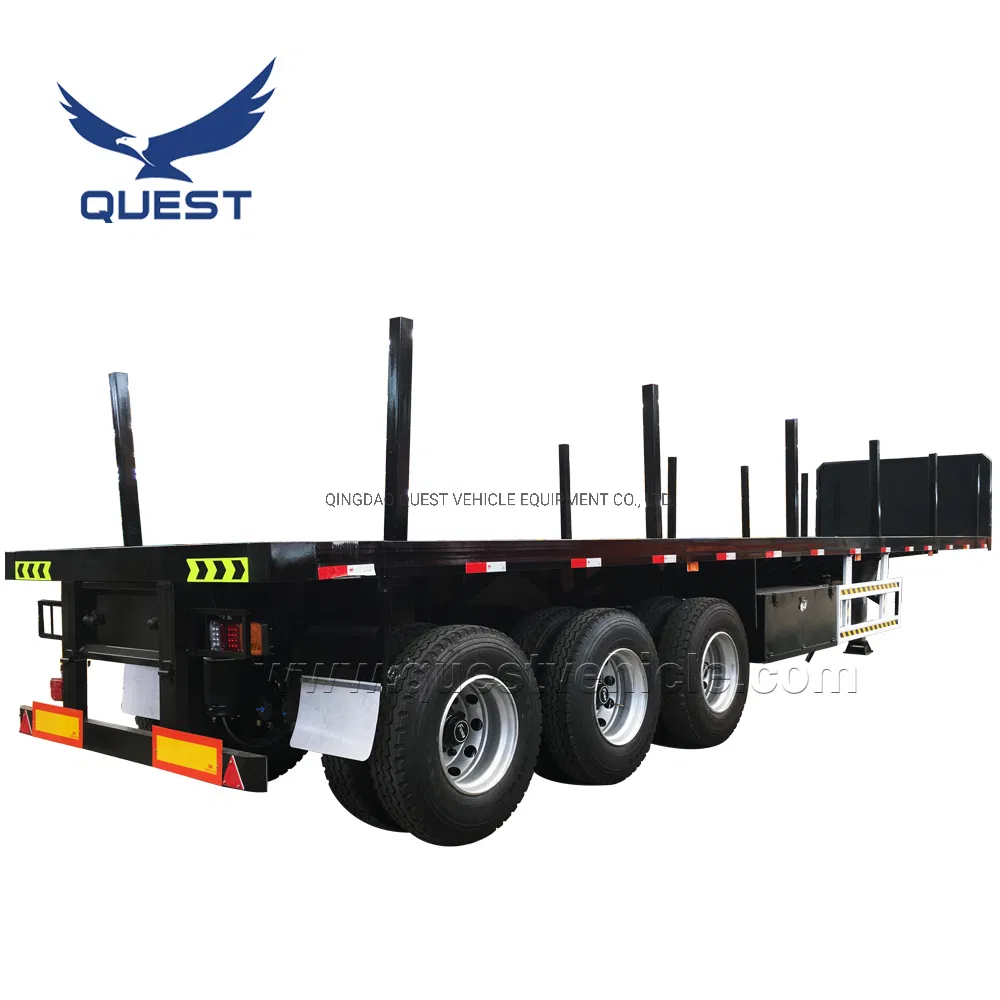 Low Price Wood/Log/Transport 3 Axles Flatbed Semi Trailer with Bolster
