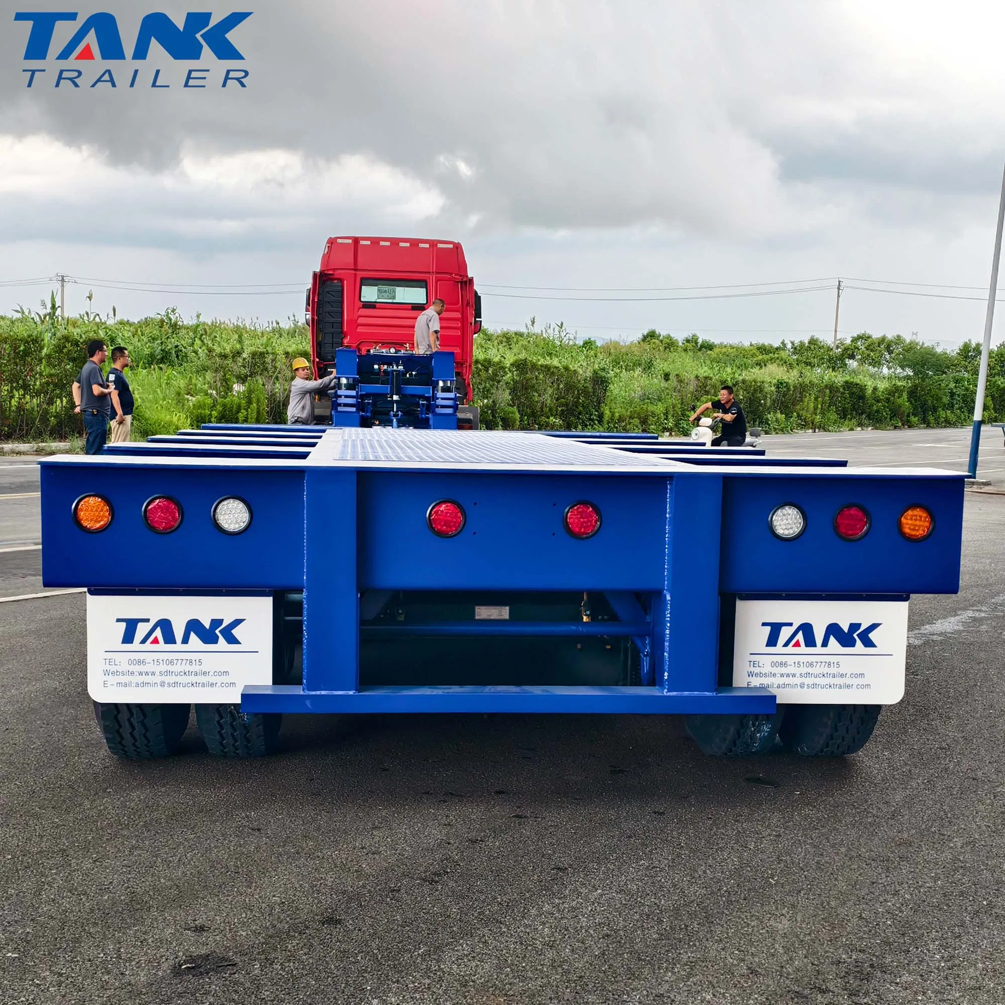 Heavy Duty 60ton/80ton/100ton 3/4/5 Axle Low Flatbed/Lowboy /Lowbed/Low Loader/Low-Bed Truck Semi Trailer with Hydraulic Ladder for Machinery Transport