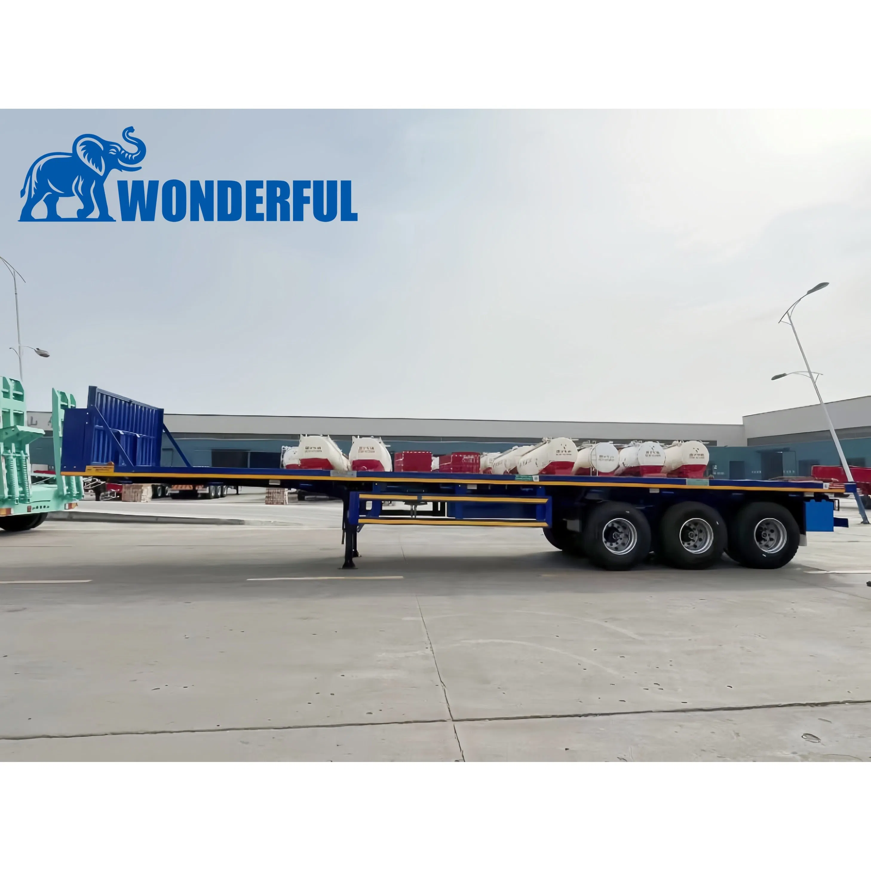 BPW Fuwa Axles 12 16 20 Tires Jost Landing Gear Wabco Brake Valves 8 12 Twist Locks Headboard Flatbed Platform Interlink Superlink Truck Semi Trailer