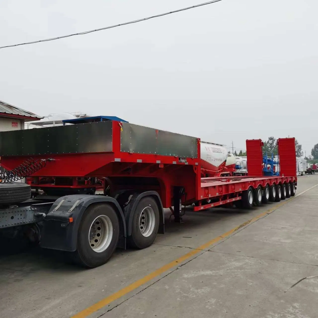 2 Lines 80ton Platform Lowbed Semi Trailer with Ladder