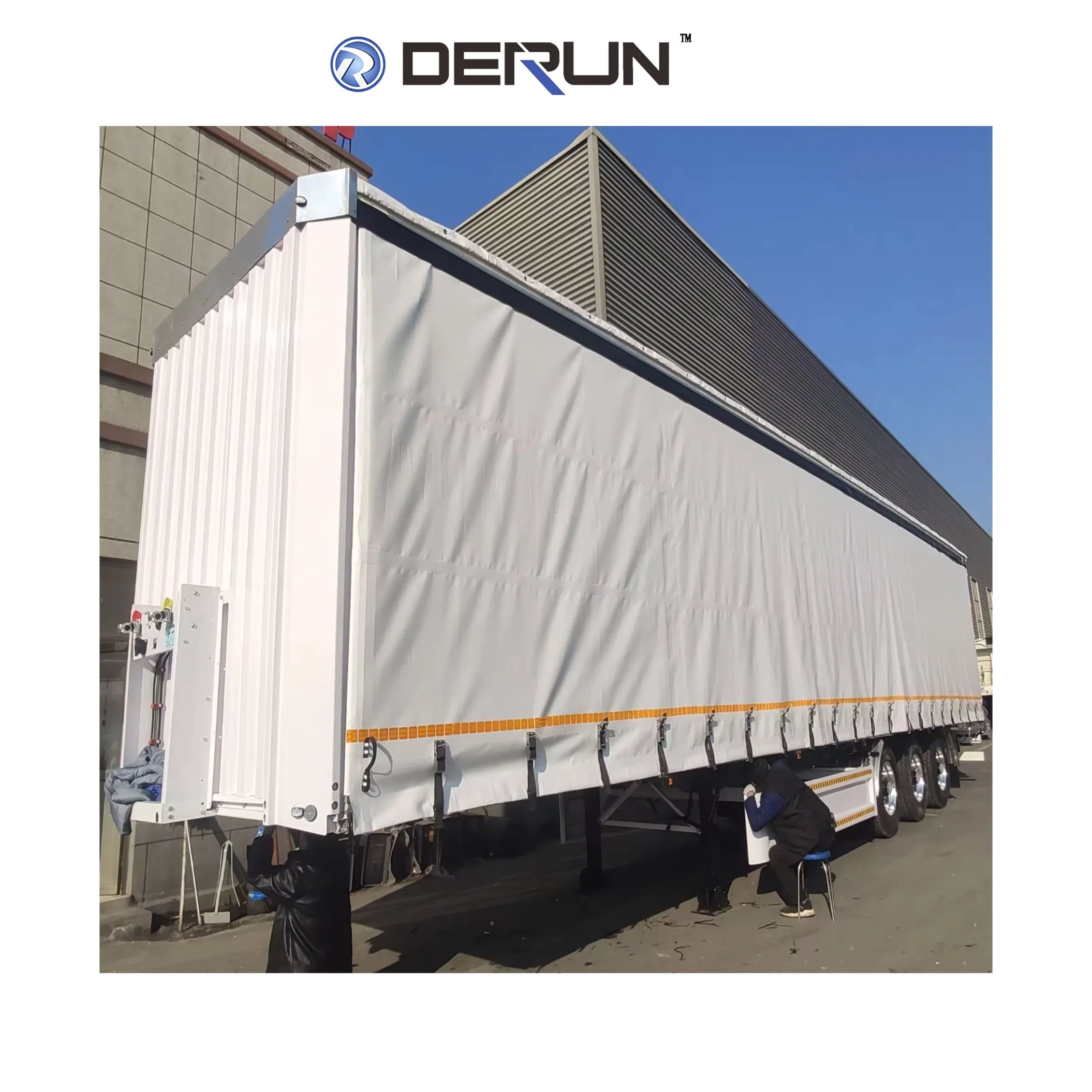 Derun 3 Axle 60 Tons Cargo Transport Trailer Dry Van Box Side Curtain Semi Trailer for Sale