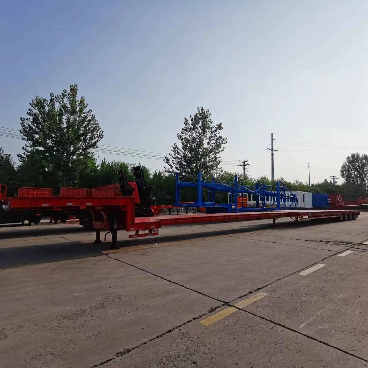 2 Lines 80ton Platform Lowbed Semi Trailer with Ladder
