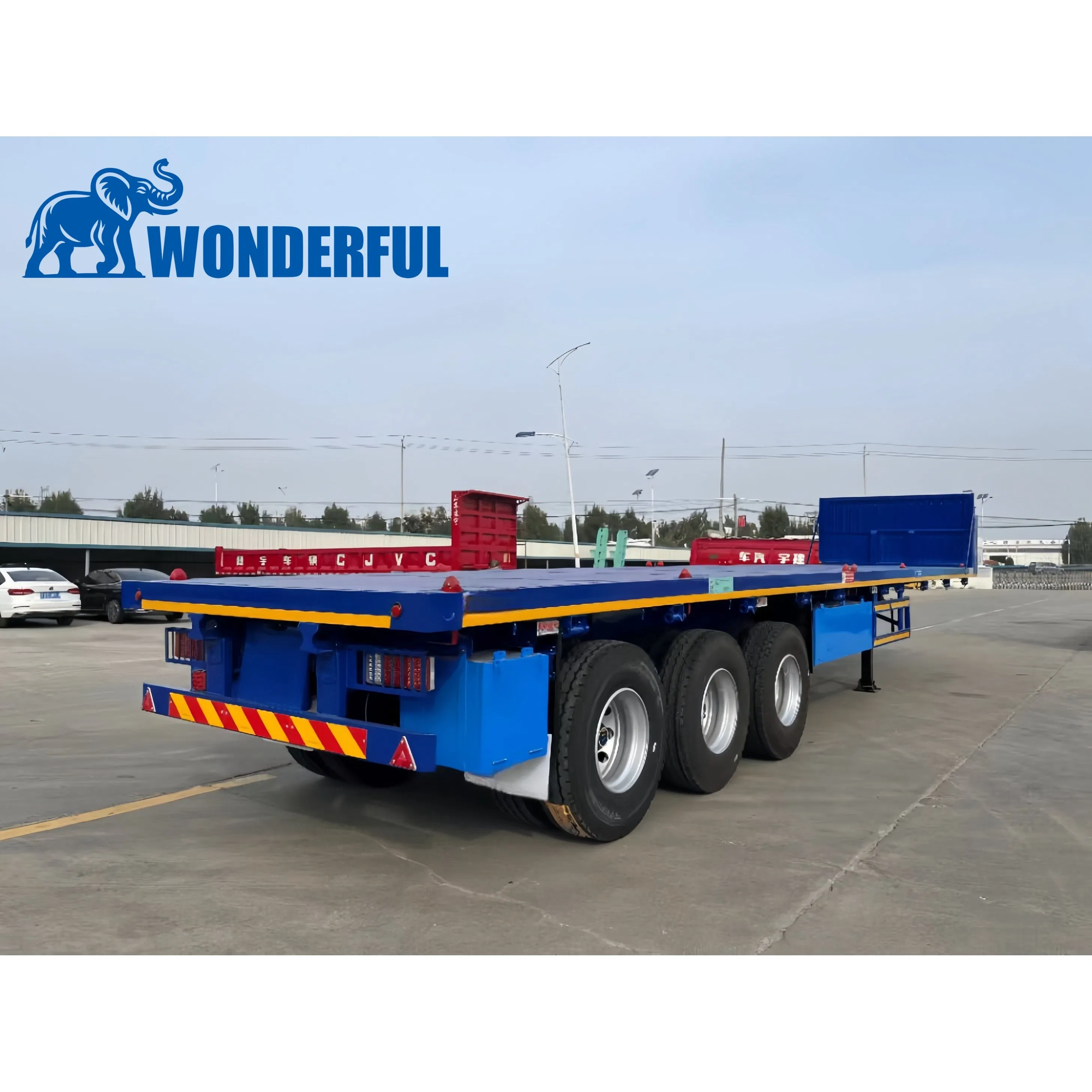 BPW Fuwa Axles 12 16 20 Tires Jost Landing Gear Wabco Brake Valves 8 12 Twist Locks Headboard Flatbed Platform Interlink Superlink Truck Semi Trailer