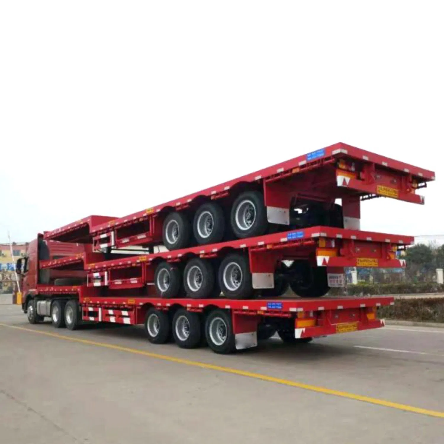 Factory Direct Sales 3-Axis Steel Flatbed Semi-Trailer Extendable Container Transport Customizable 60-Ton Flatbed Semi-Trailer