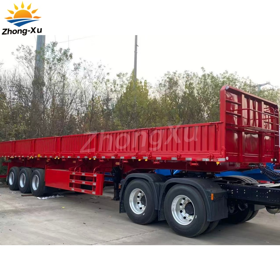 3 Axles Drop Side Board/Sidewall Tri Axle Trailer with Side Wall Grain Cargo/ Food Transport Truck Semi Trailer