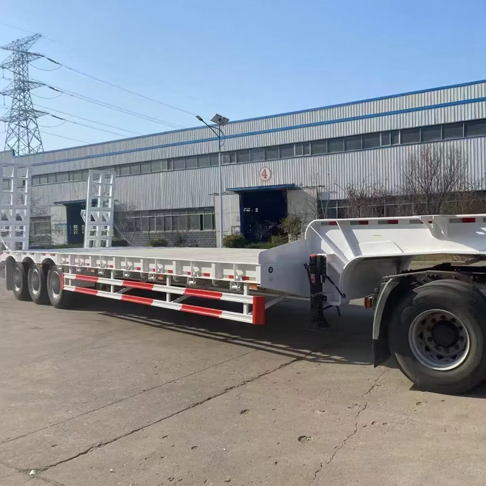 Heavy Duty 3/4/5 Axle 60ton 80ton 100tons Gooseneck Low Flatbed Bed/Lowboy /Lowbed /Low Loader Transport Truck Semi Trailer with Hydraulic Gooseneck and Ladder