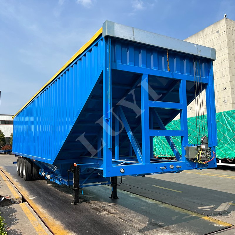 Grain Transport Special Semi-Trailer U-Shaped Car, 30-60 Tons, Custom Shaft 3 Axles Cargo Grain Beet Transport Bottom Unloading Van Trailer Box Semi Trailer