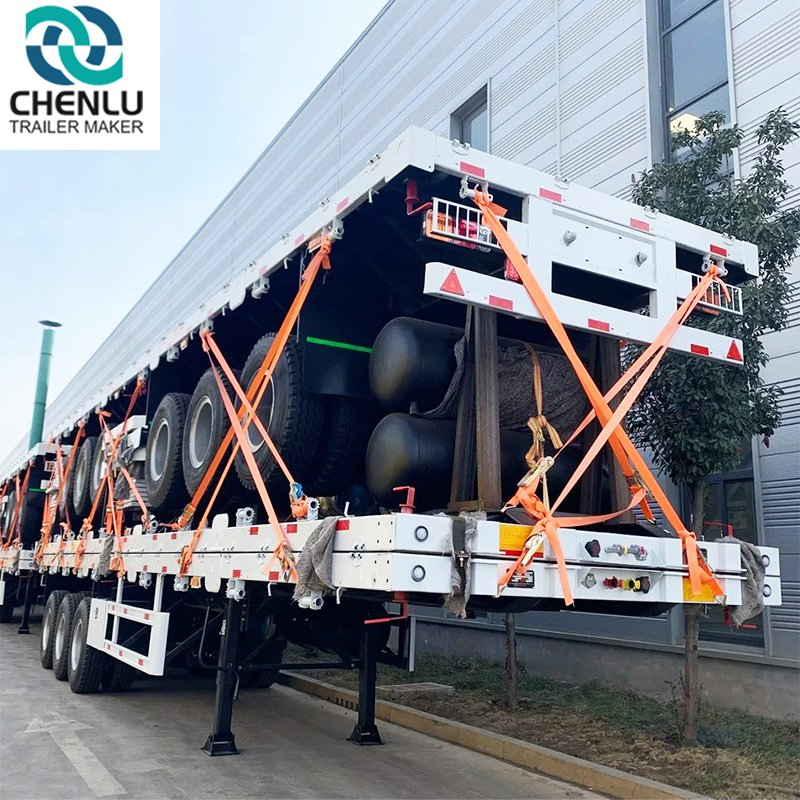 African Heavy-Duty Three-Axle, Four-Axle, 40-Ton, 60-Ton, 80-Ton Cargo Container Transport Flatbed Trailers and Flatbed Semi-Trailers