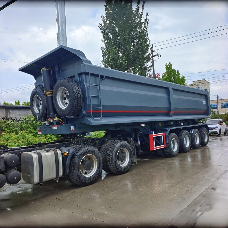 2 3 4 Axles 32 Cbm 42 Cbm Rear Dump Trailer / Rear Tripper Trailer Hydraulic Cylinder for Sand Stone Transport Fuwa BPW Axles Heavy Duty Tipper Semi Trailer
