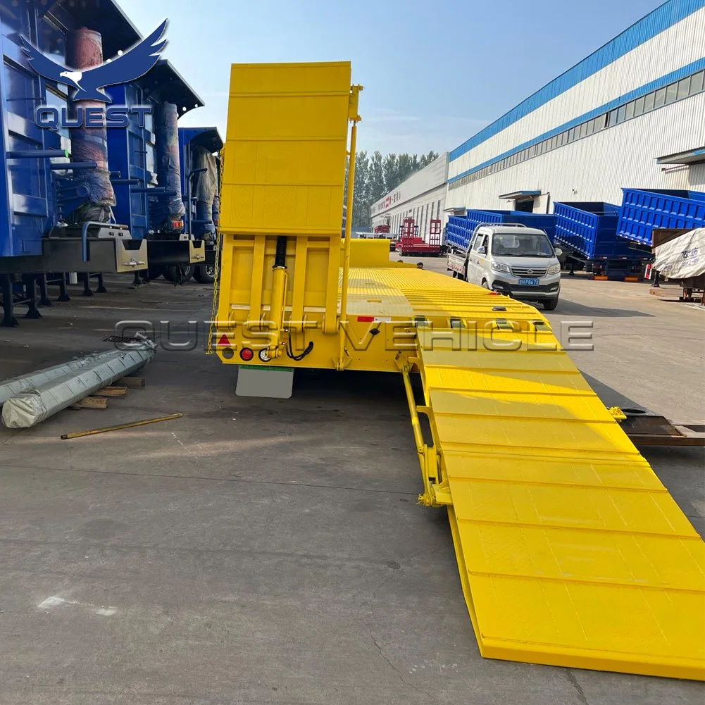3axle 80ton Heavy Duty Gooseneck Hydraulic Ramp Low Loader/Lowbed/ Lowboy Low Bed Trailer Truck Semi Trailers for Excavator Transport