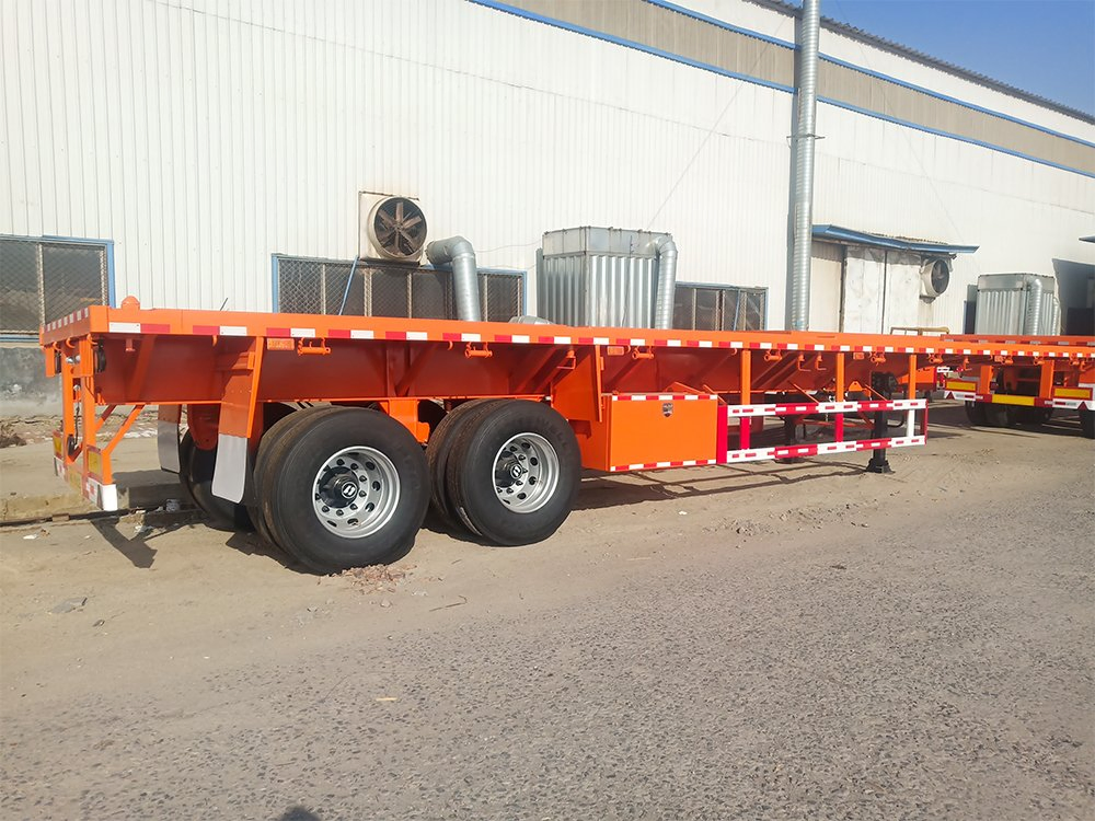 Best Price High Strength 2 Axles 40FT Container Aluminum Lifting Type Twist Locks Flatbed Decking Platform Board Flat Bed Semi Trailer