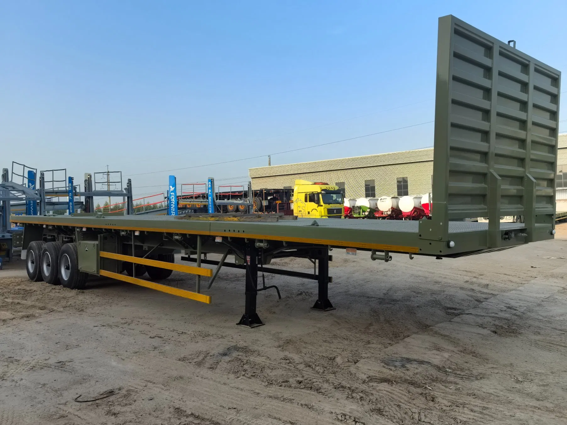 China Longyang Brand 3axles 60 Tons 20/40 Foot FT Container Shipping Flat Deck High Bed Platform Triaxle Flatbed Freight Truck Semi Trailer for Sale Price