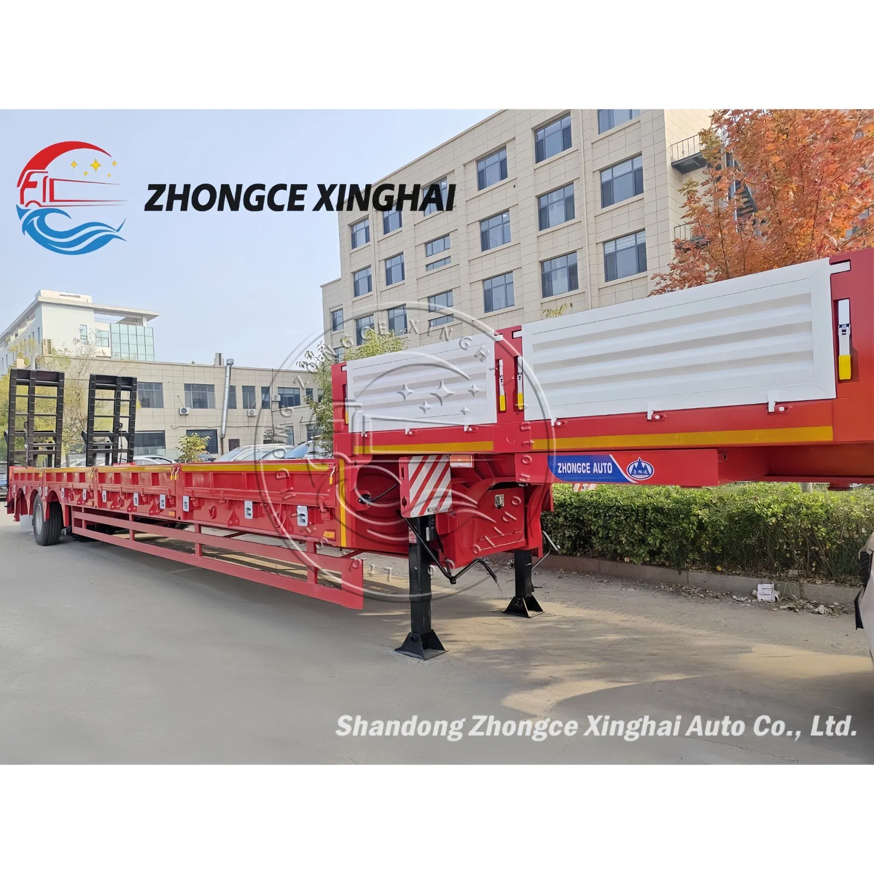 3 Axles 50 Ton Lowboy Flatbed Semi Trailer Utility Heavy-Duty Equipment Transport