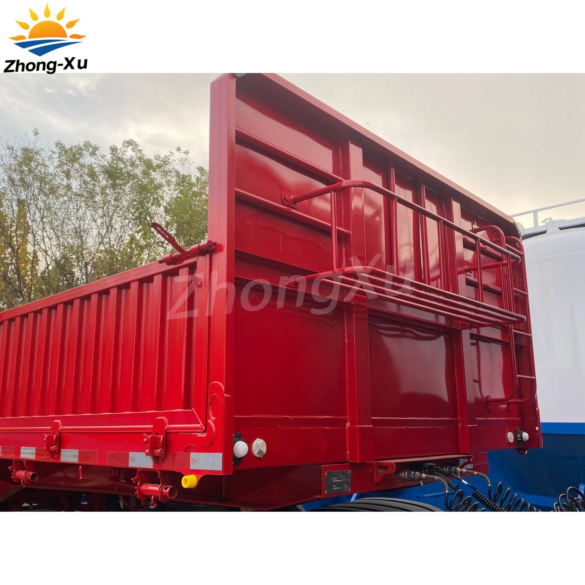 3 Axles Drop Side Board/Sidewall Tri Axle Trailer with Side Wall Grain Cargo/ Food Transport Truck Semi Trailer