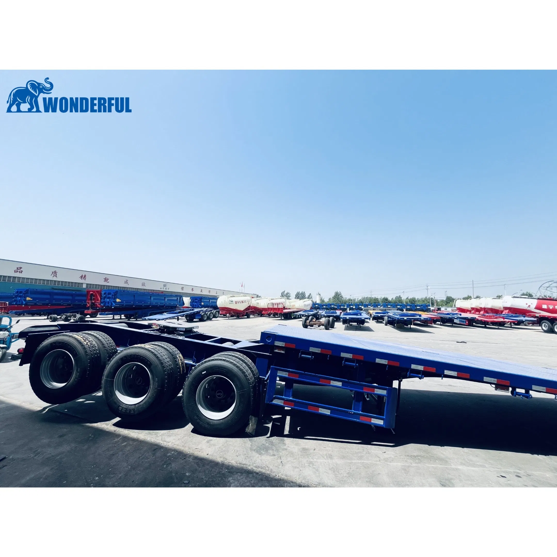BPW Fuwa Axles 12 16 20 Tires Jost Landing Gear Wabco Brake Valves 8 12 Twist Locks Headboard Flatbed Platform Interlink Superlink Truck Semi Trailer