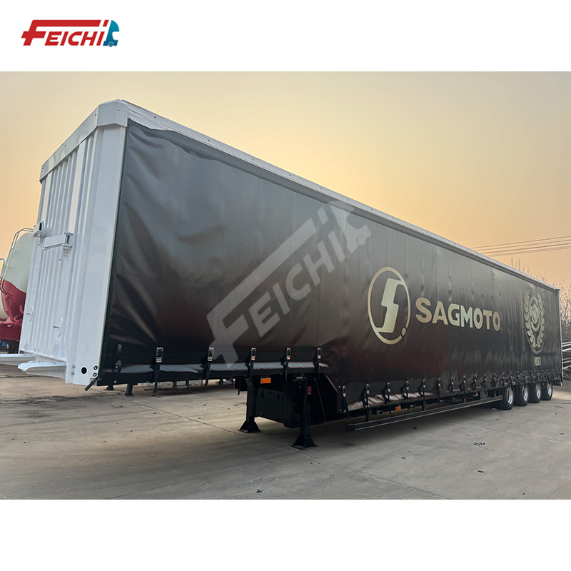 Feichi Factory 4 Axle Dry Van Type Box Curtain-Sider Semi Trailer Side Curtain Semi Trailer