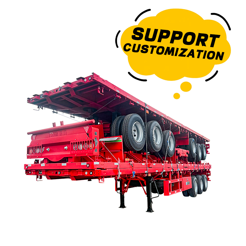 3 Axles Extendable Flatbed Semi Trailer with Liftable Front Axle &amp; Twist Locks for 20FT 40FT Containers Flatbed Truck Trailer