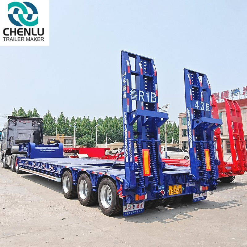 High Quality Heavy Duty 3 Axles 4 Axles Lowboy Trailer Spring Ladder 60 /80/ 100 Tons Gooseneck Trailer Lowbed Low Bed Semi Truck Trailers for Sale