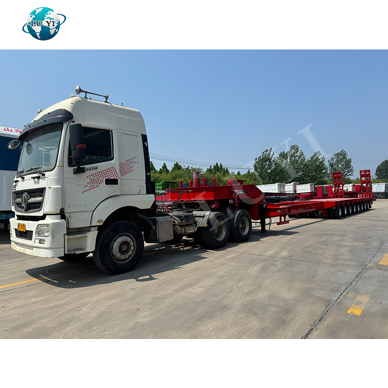 Heavy Duty Excavator Low Bed Flatbed Trailers 9 Lines 18 Axles Extendable Lowbed Truck Semi Trailer for Sale