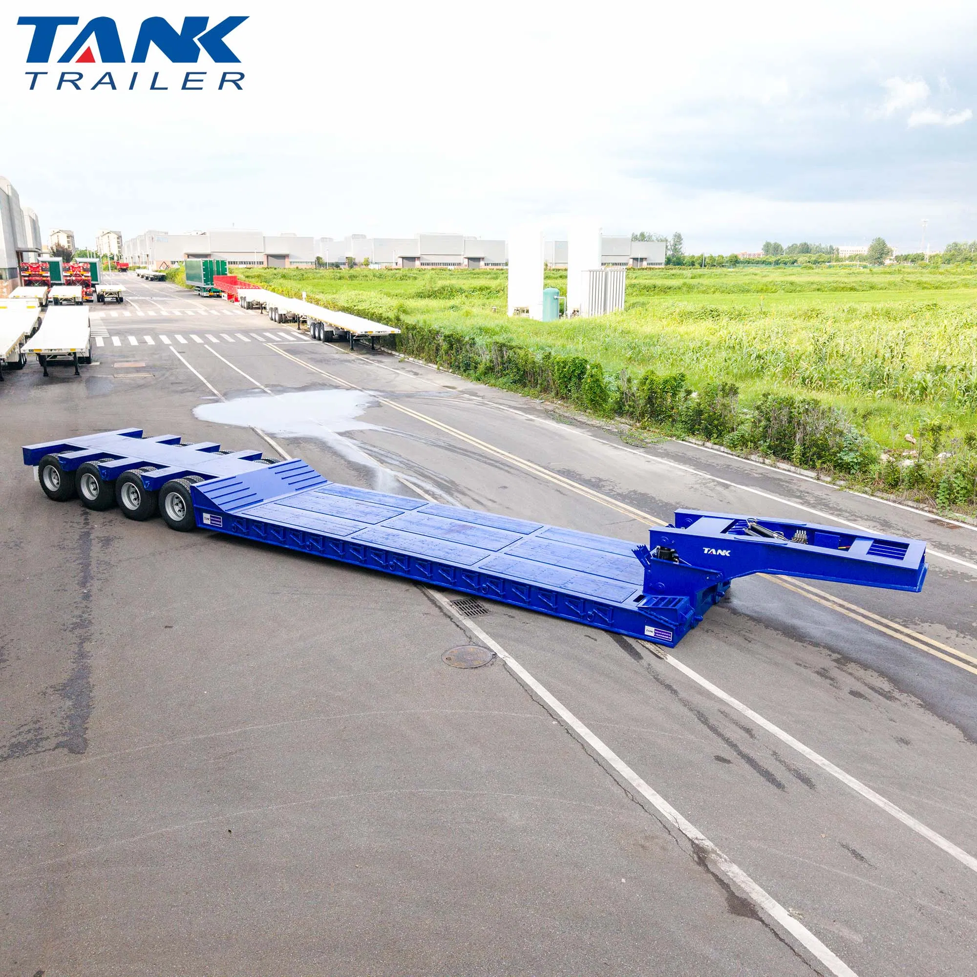 Heavy Duty 60ton/80ton/100ton 3/4/5 Axle Low Flatbed/Lowboy /Lowbed/Low Loader/Low-Bed Truck Semi Trailer with Hydraulic Ladder for Machinery Transport