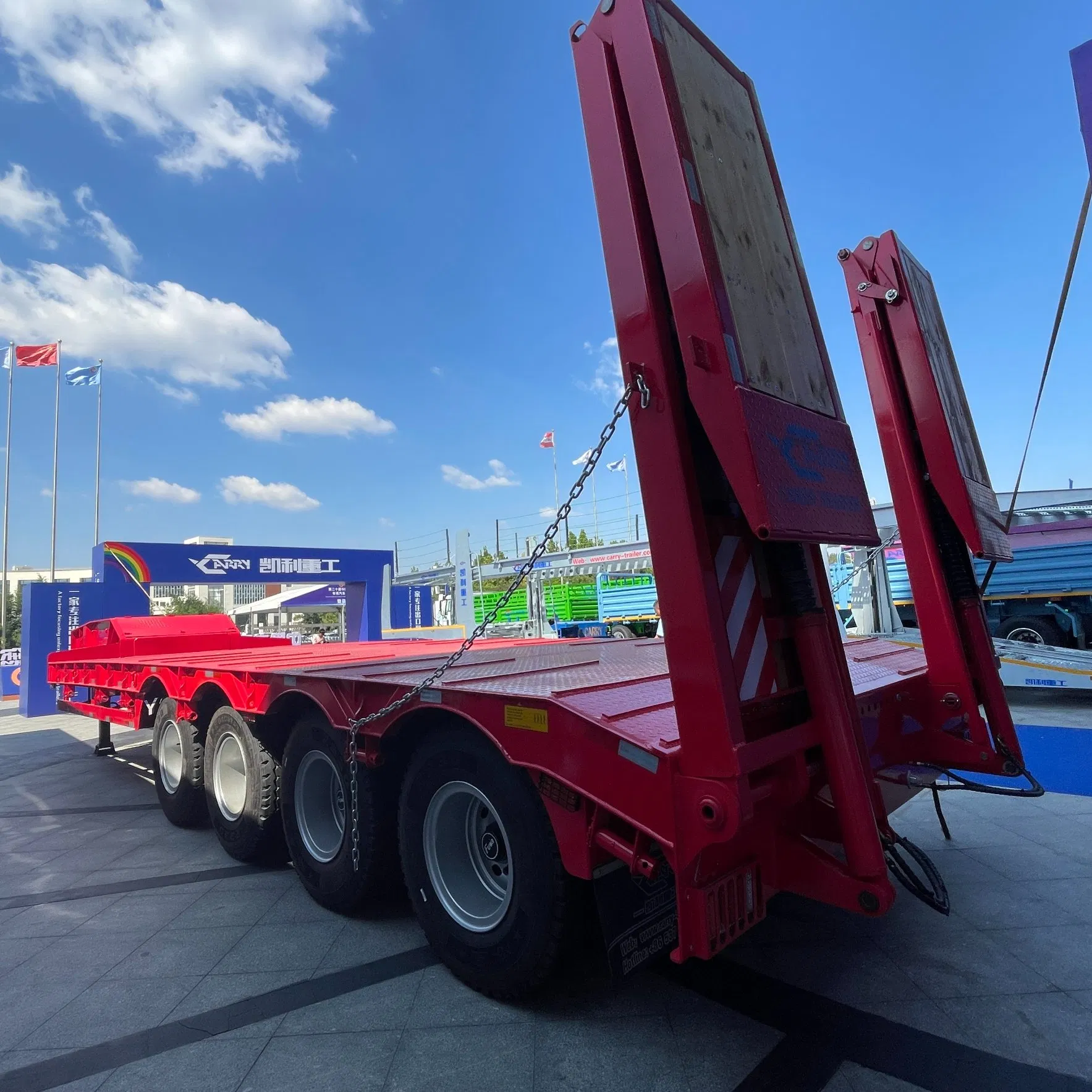 3/45axle 60/100ton Hydraulic Extendable Gooseneck Drop Deck Flat Low Bed Loader Platform Lowbed Semi Trailer Lowboy