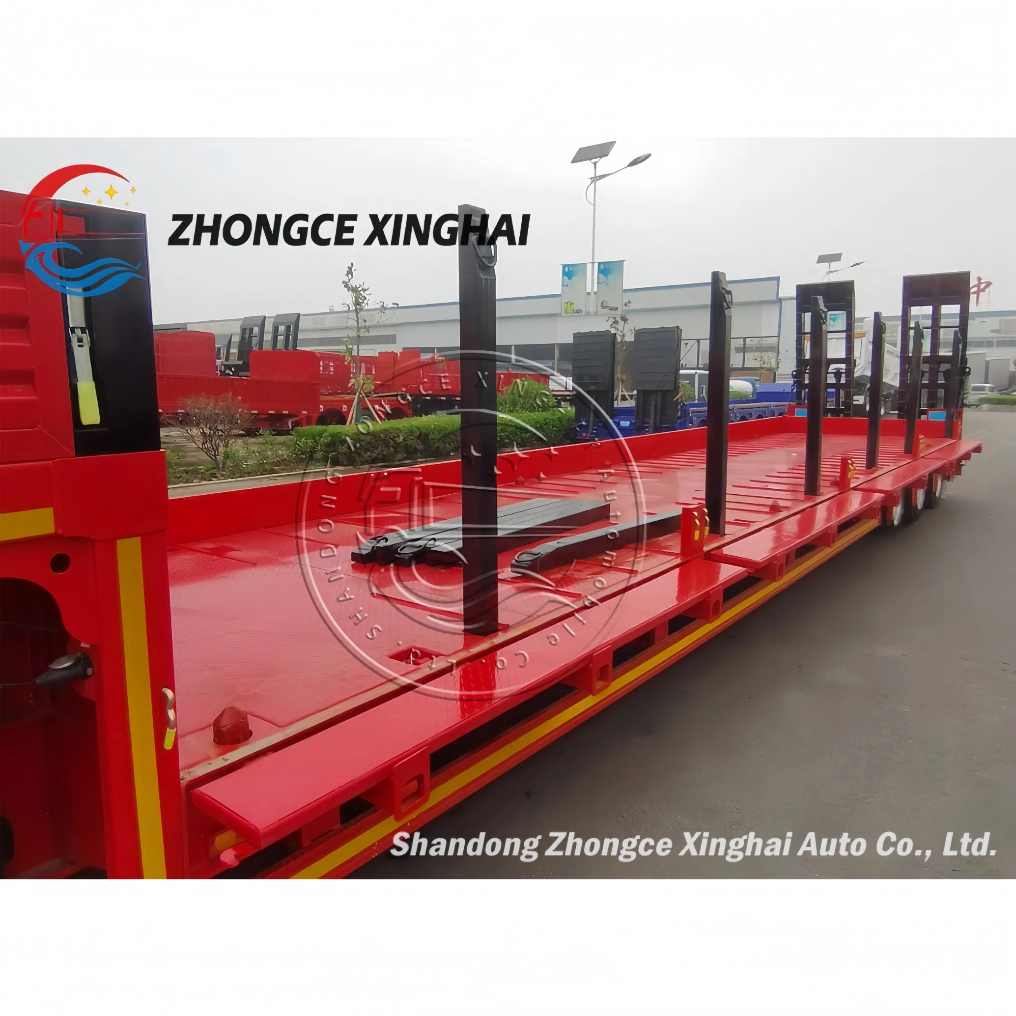 3 Axles 50 Ton Lowboy Flatbed Semi Trailer Utility Heavy-Duty Equipment Transport