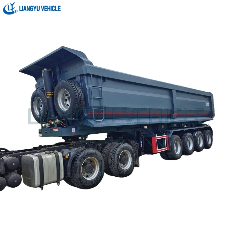 2 3 4 Axles 32 Cbm 42 Cbm Rear Dump Trailer / Rear Tripper Trailer Hydraulic Cylinder for Sand Stone Transport Fuwa BPW Axles Heavy Duty Tipper Semi Trailer