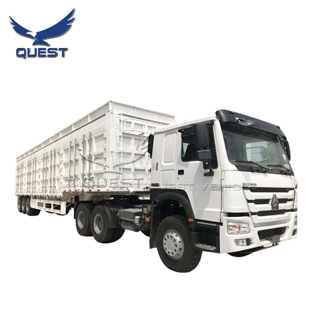 3 Axles Tipping Double Flatbed Dolly Box Side Door Drop Semi Trailer Coal Van Mongolia