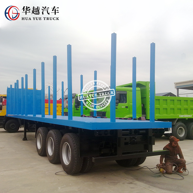 Heavy Duty 3-Axle Log Timer Semi Trailer Flatbed Semi-Trailer with Removable Pillars for Wood Transport