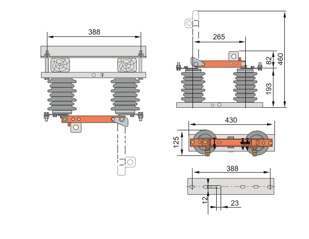 GW9-12 outdoor high voltage disconnector dimensions and installation details