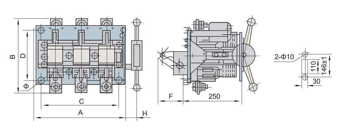 Appearance and installation dimensions of HR3/34 series fuse disconnector