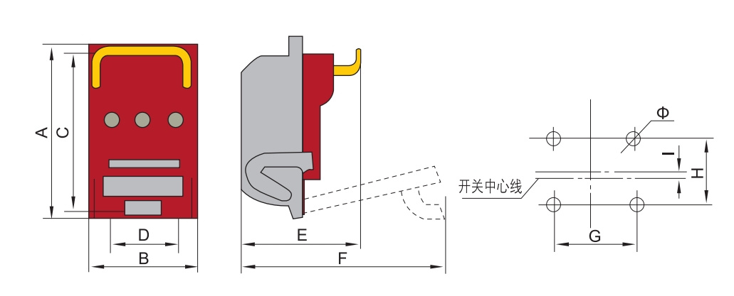 Appearance and installation dimensions of HR6 series fuse disconnector