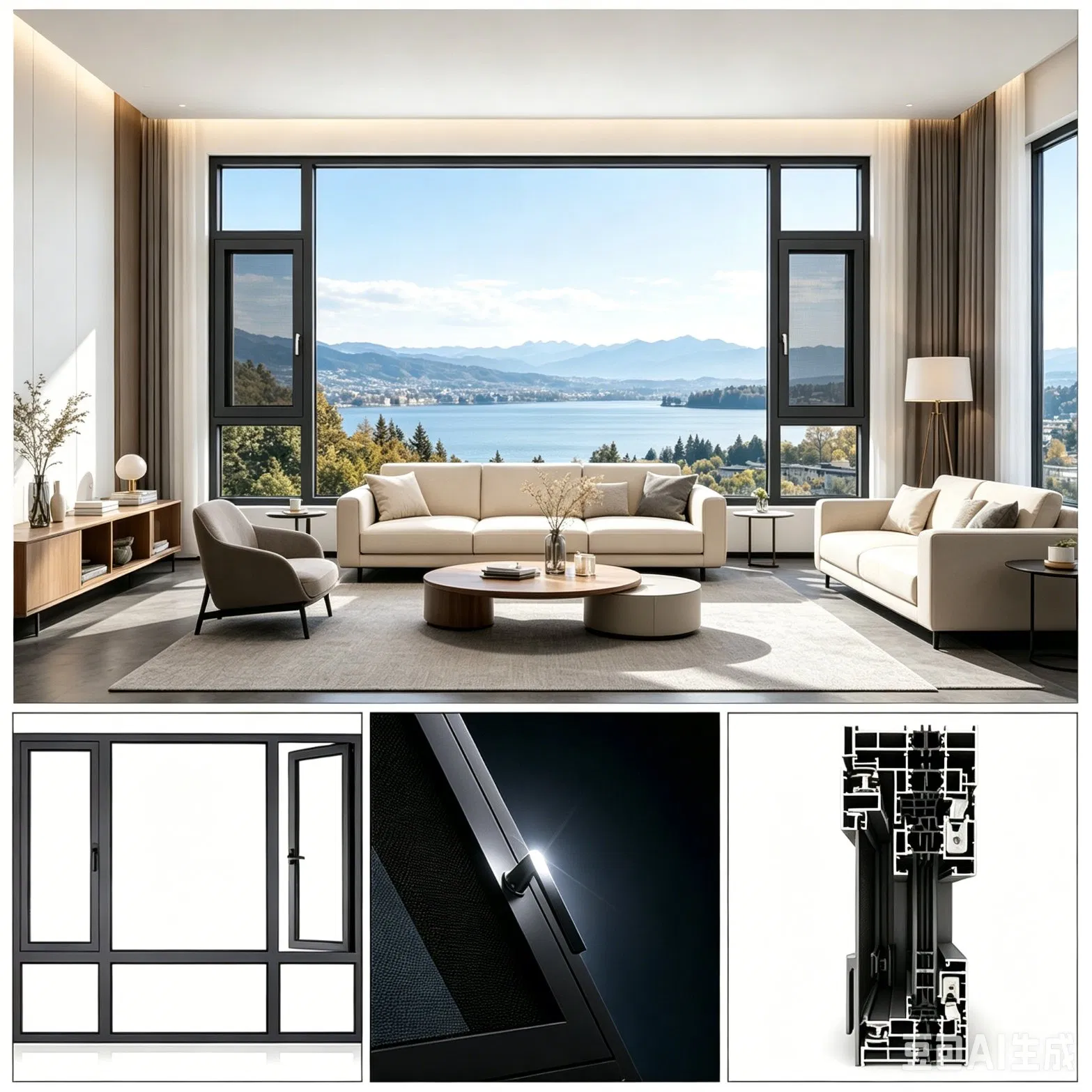 Ventana de aluminio arquitectónica personalizada de seguridad premium, eficiente en energía, con doble acristalamiento, ruptura térmica, a prueba de sonido y de seguridad residencial