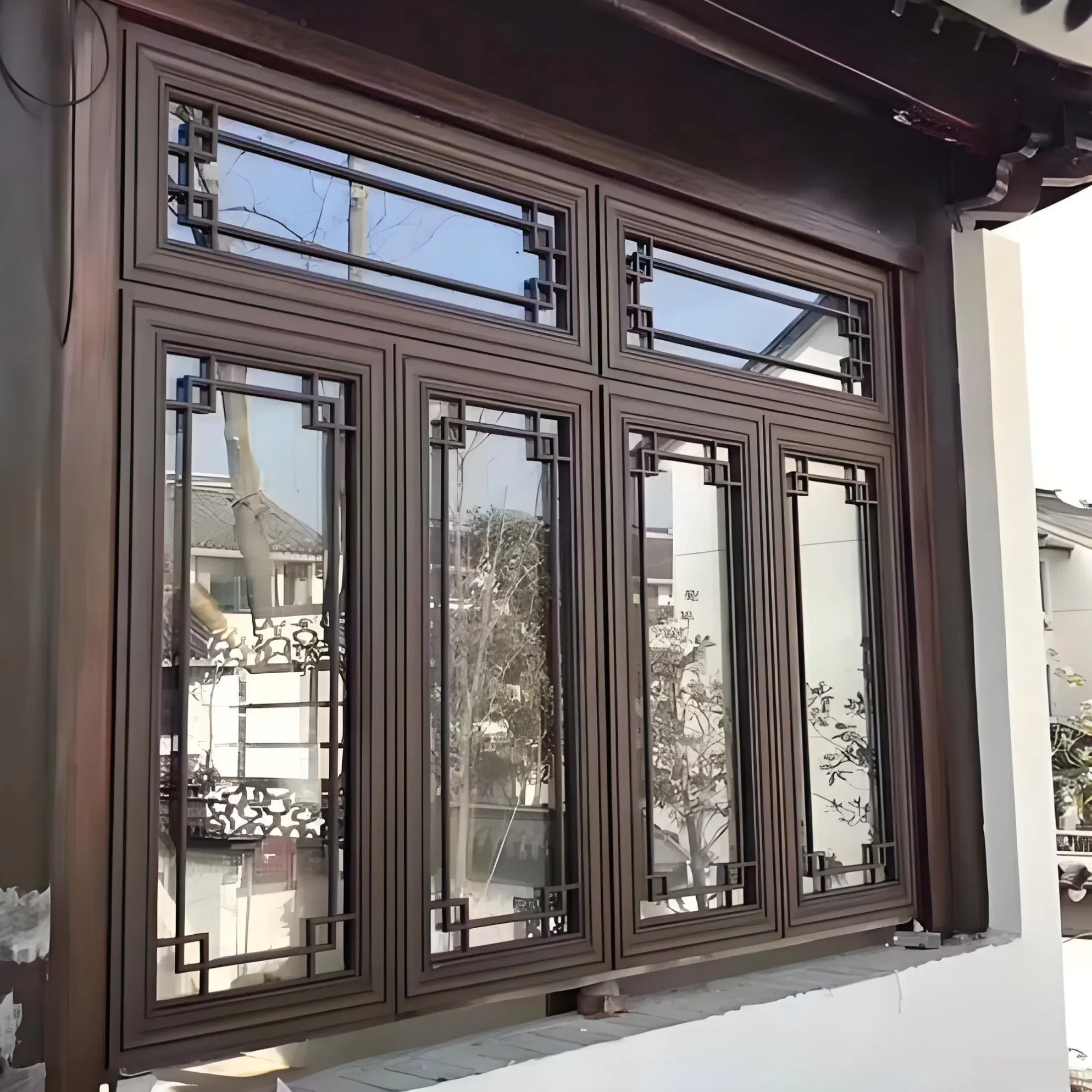 Ventana de casement de aluminio de alta calidad con diseño retro clásico estilo antiguo chino