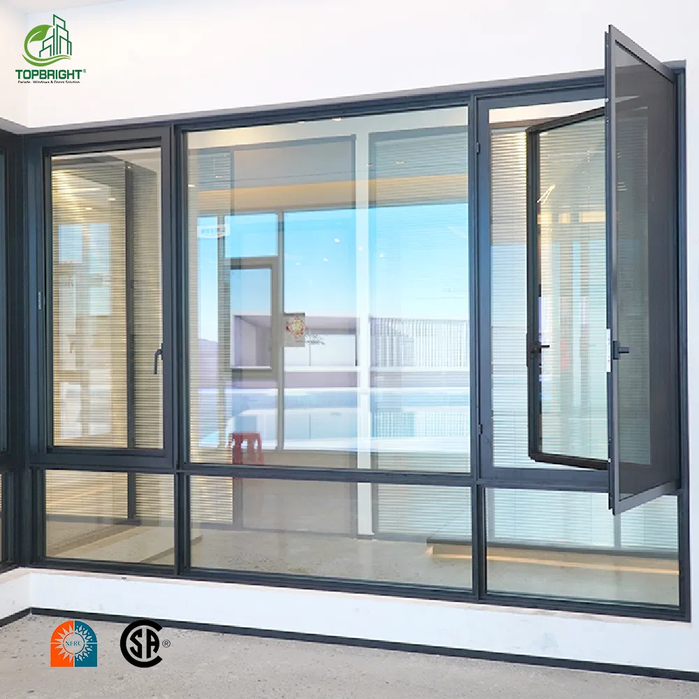 Ventana de casement de aluminio con ruptura térmica, ventana de impacto huracanado con doble acristalamiento Low-E y vidrio a prueba de sonido
