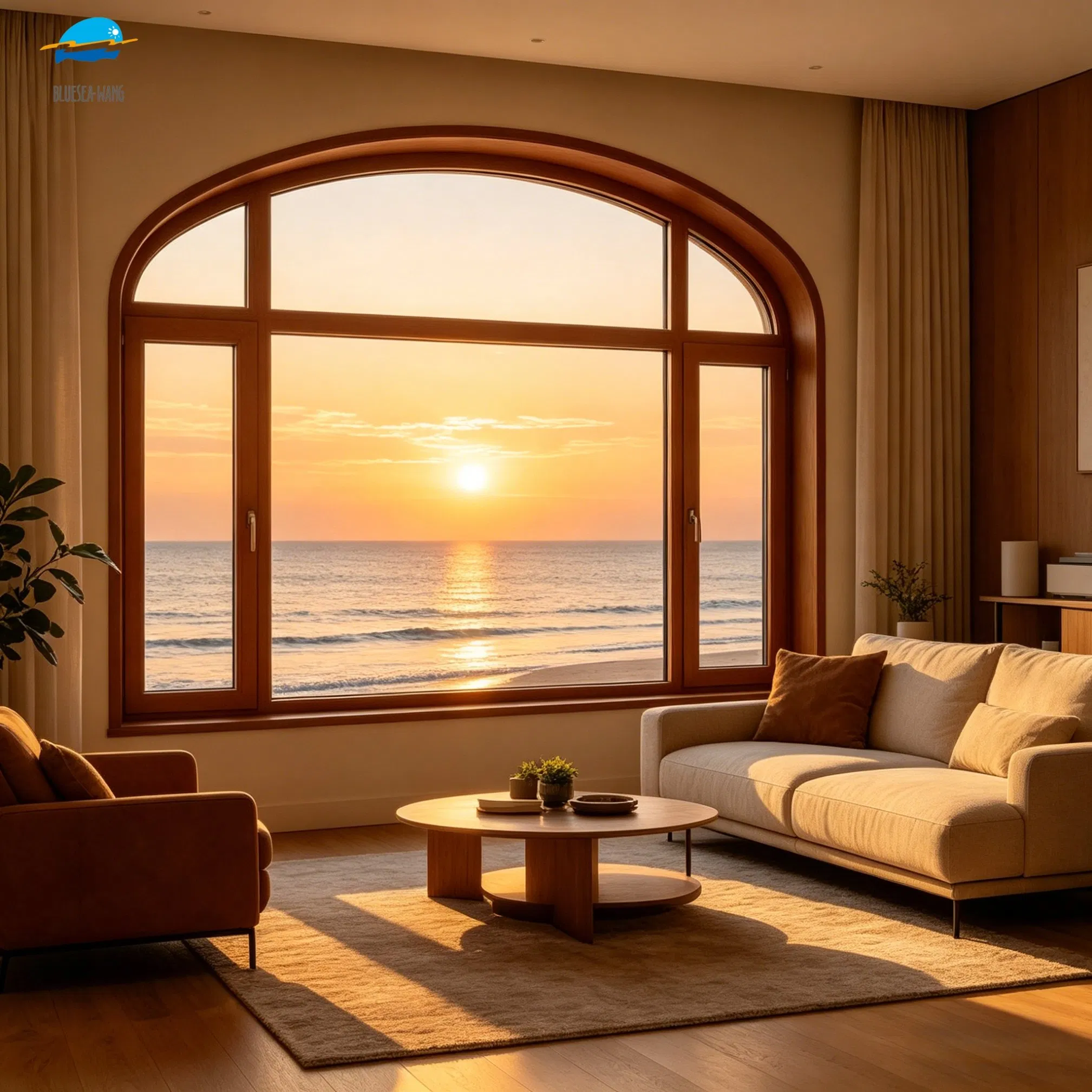 Ventana de casement de aluminio arqueada personalizada para villa