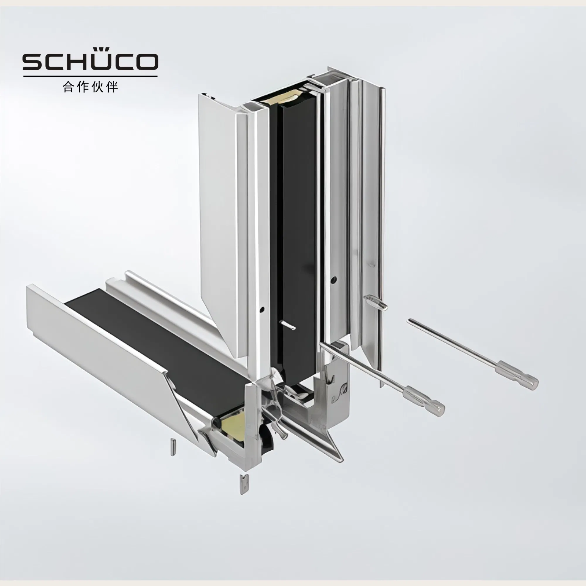 Sistema de ruptura térmica de perfiles de aluminio negro Schuco con aislamiento acústico, ventanas de casement de aluminio con acabado en polvo y vidrio templado