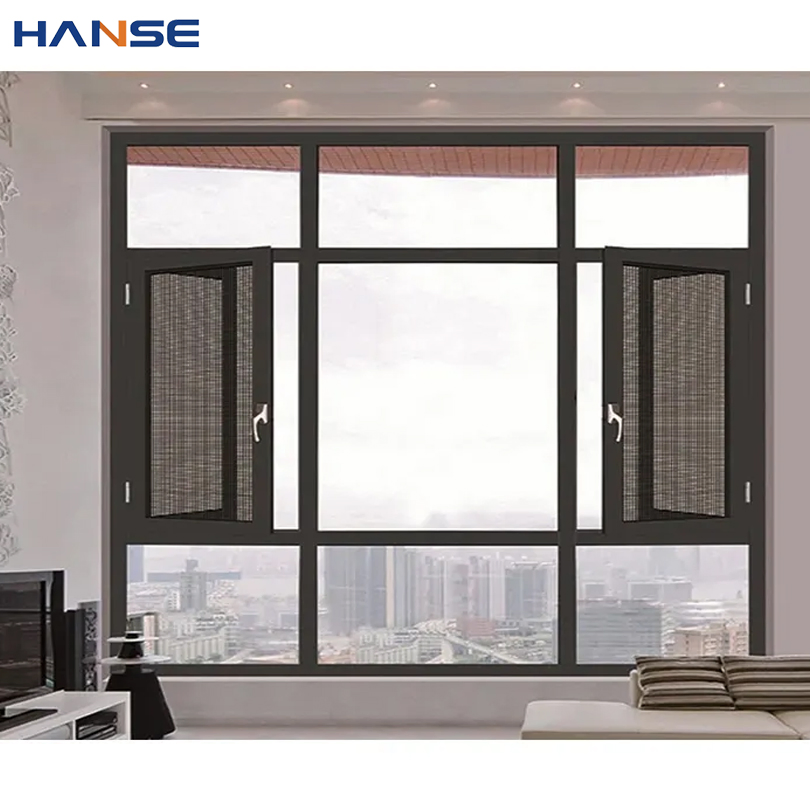 Ventana de aluminio de doble hoja y doble apertura para protección contra huracanes de tamaño personalizado