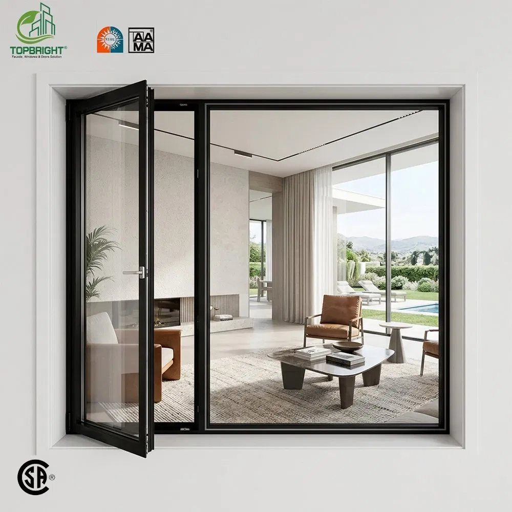 Ventana de casement de aluminio con ruptura térmica, ventana de impacto huracanado con doble acristalamiento Low-E y vidrio a prueba de sonido
