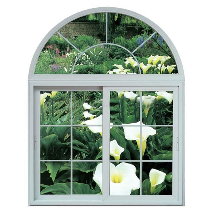 Ventana de doble apertura de aluminio con diseño de reja, arcos de madera antigua color madera con marco de casa