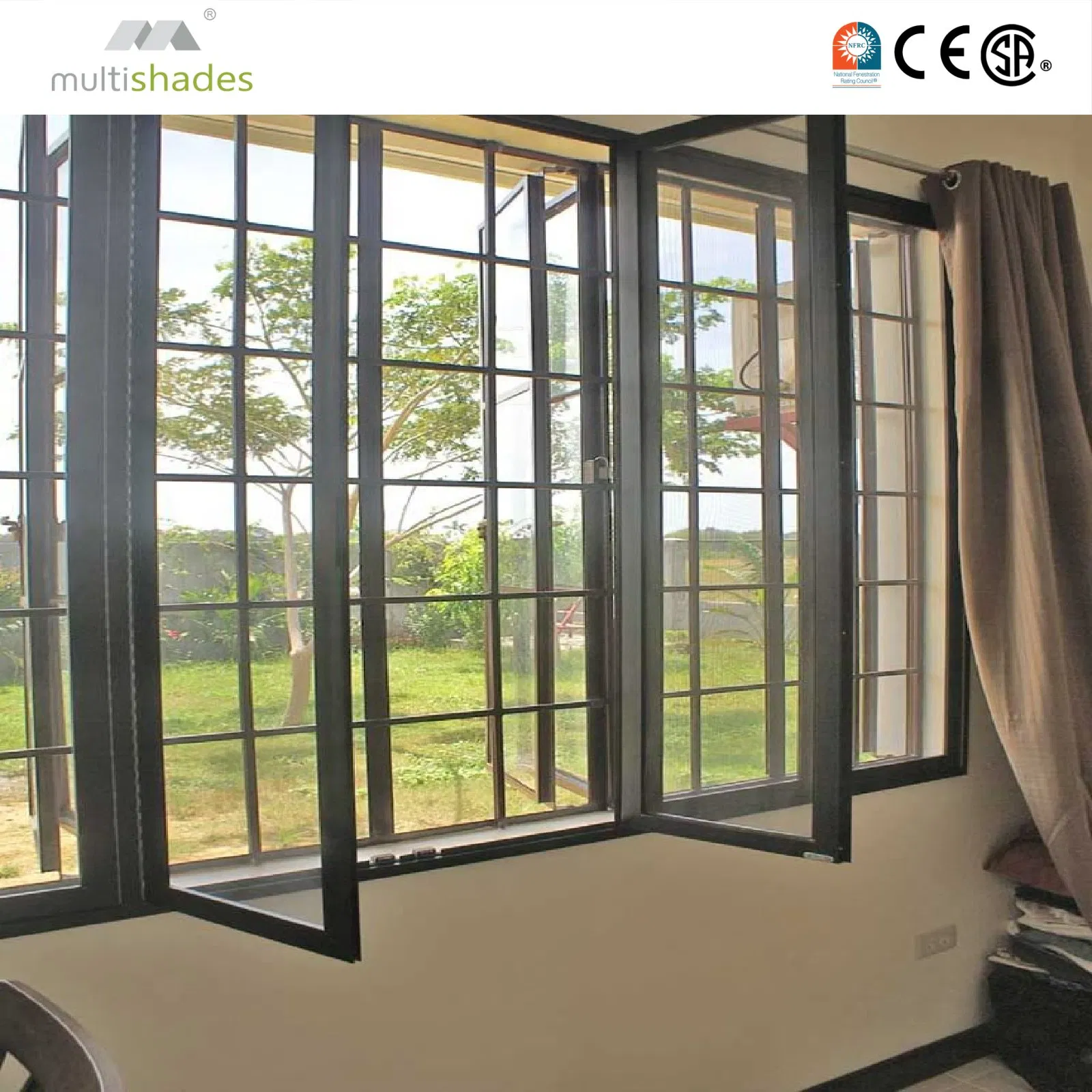 Ventana de aluminio estilo francés Multishades diseño retro ventana de guillotina con celosía ventana arqueada de lujo