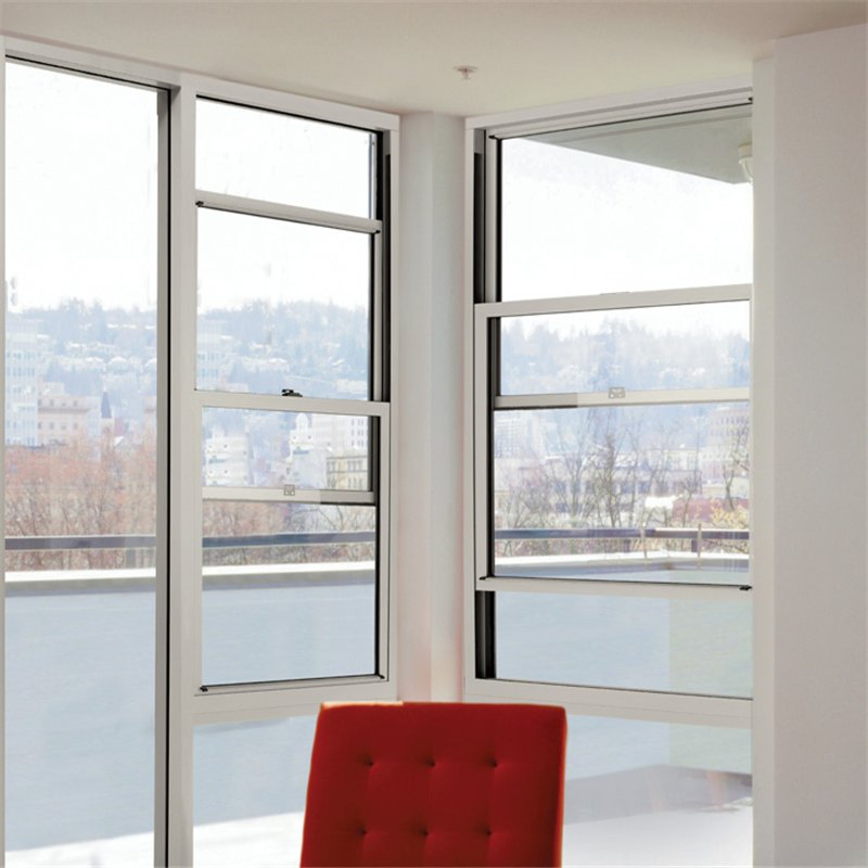 Diseño de rejilla de ventana de guillotina simple y doble para cocina, ventana deslizante vertical de aluminio